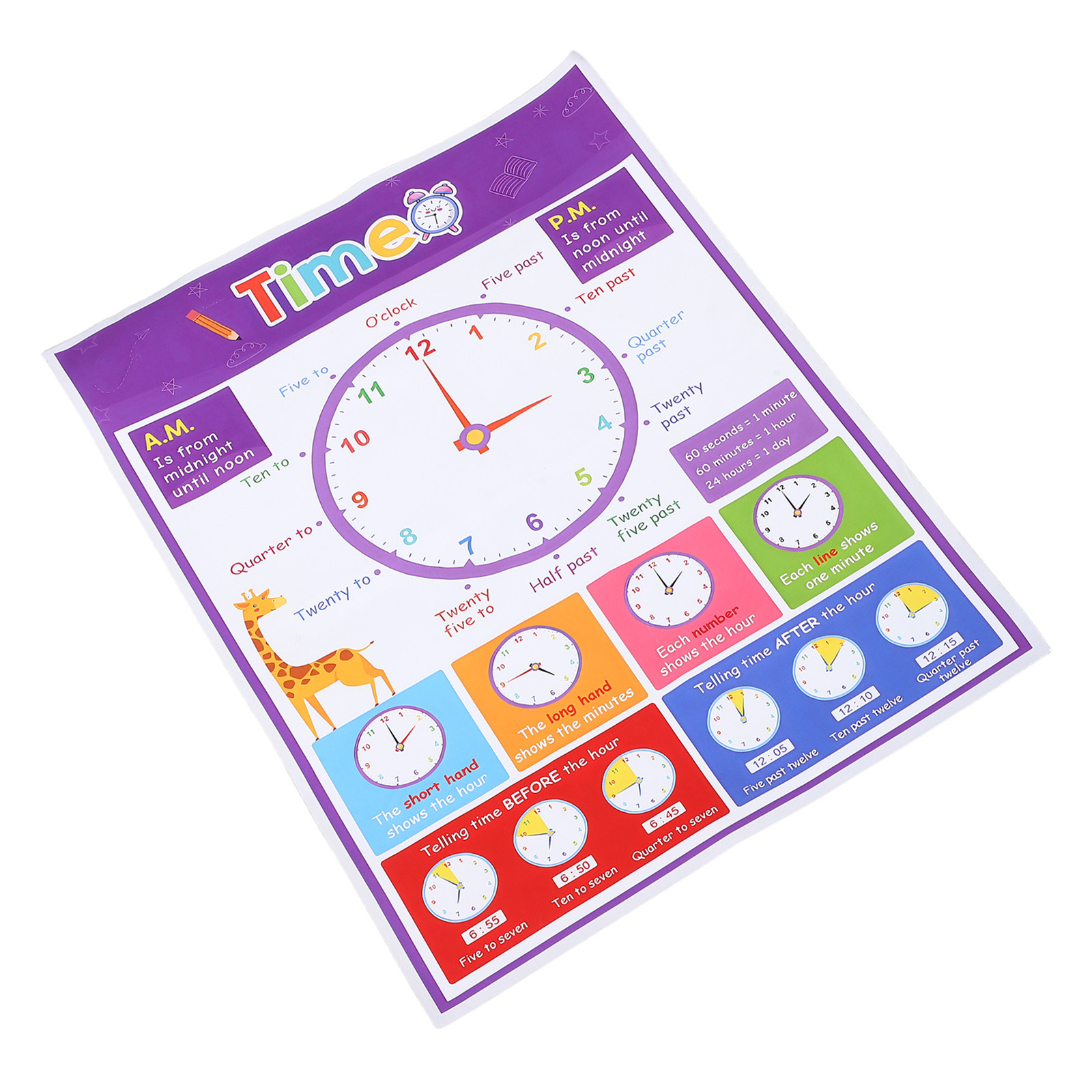 Kids Educational Posters - Poster Pengajaran Waktu untuk Anak-anak, Bagan