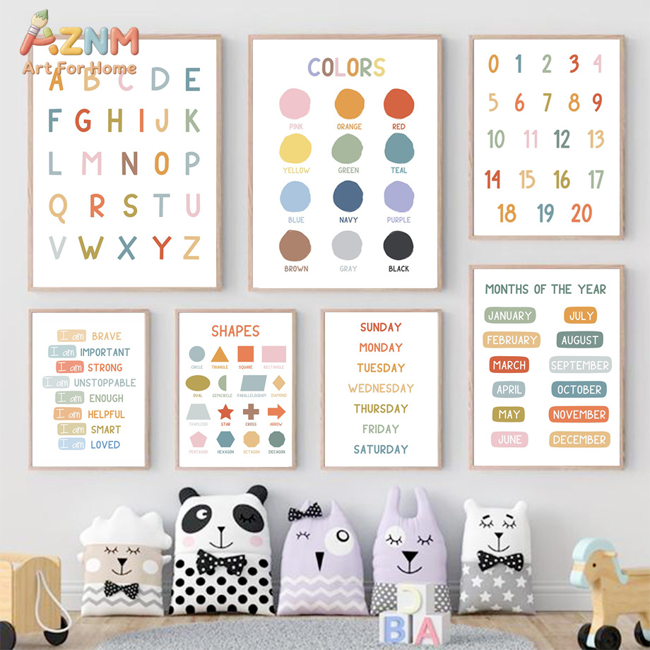 Kids Education Alphabet Numbers - AZNM Dekorasi Dinding Kamar Anak Cetak