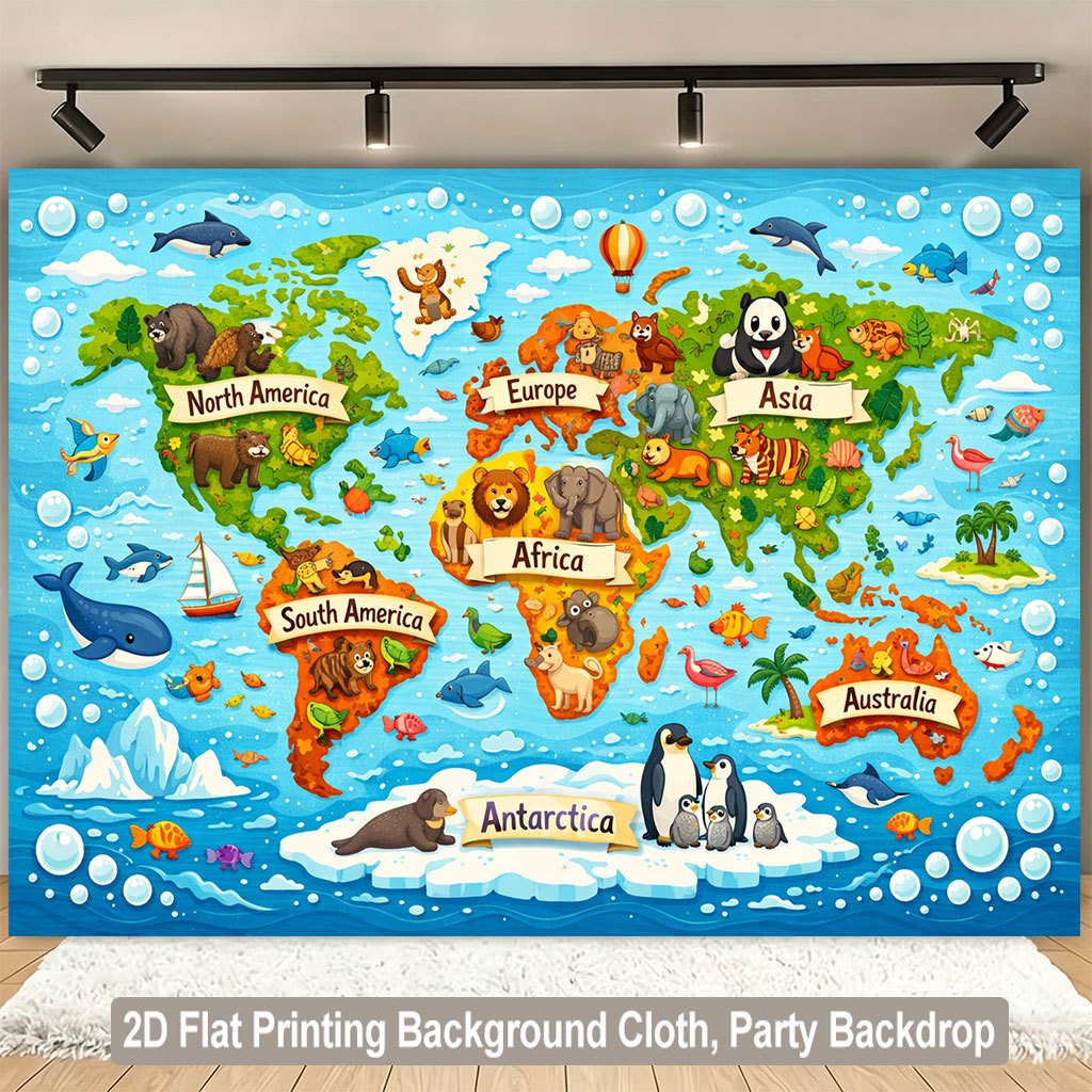 Kids Education World - Tapestry Peta Dunia Hewan Lucu, Hiasan