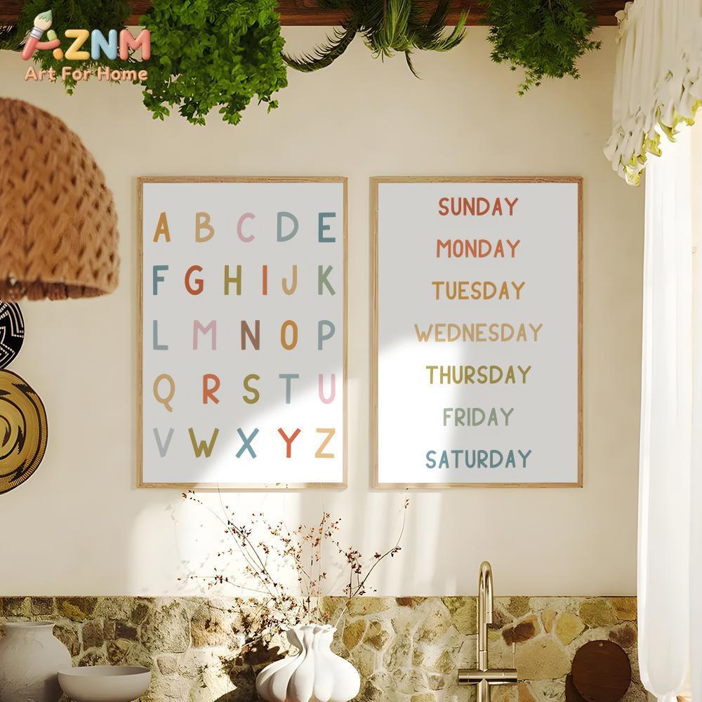 AZNM Seni Dinding Kanvas Tanpa - Kids Education Alphabet Numbers ulasan dan harga
