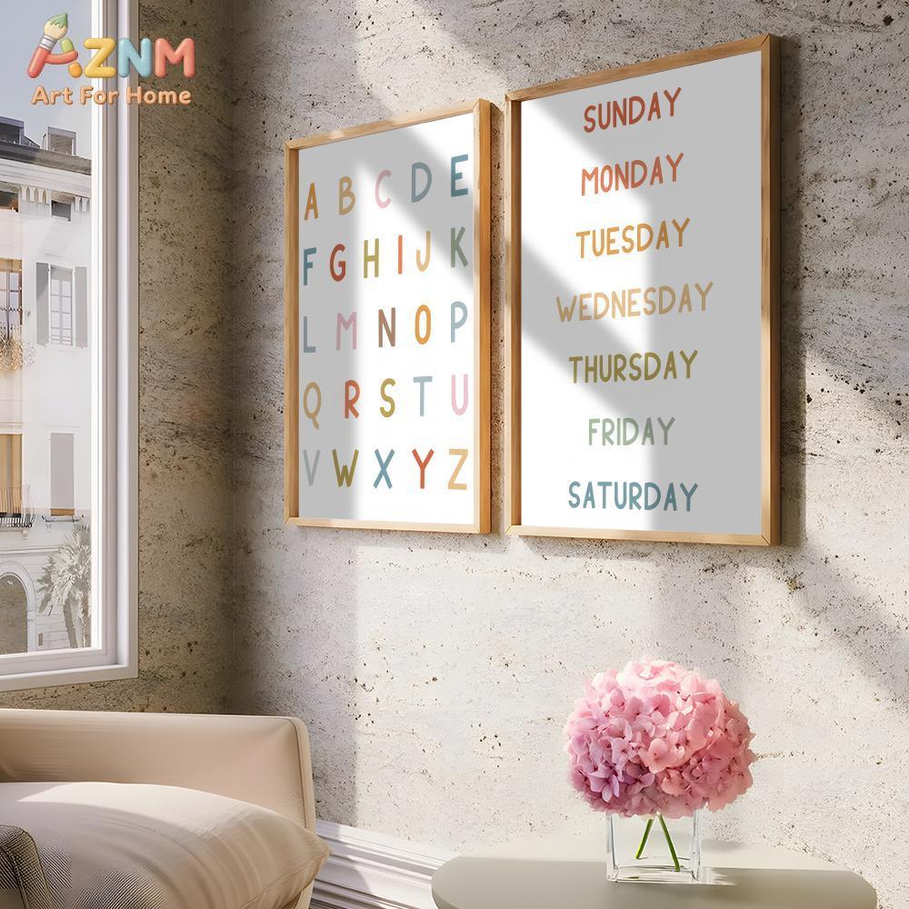 AZNM Seni Dinding Kanvas Tanpa - Kids Education Alphabet Numbers ulasan dan harga