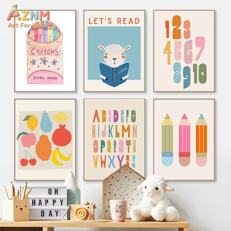 AZNM Kanvas Seni Dinding Belaj - Kids Education Alphabet Numbers ulasan dan harga