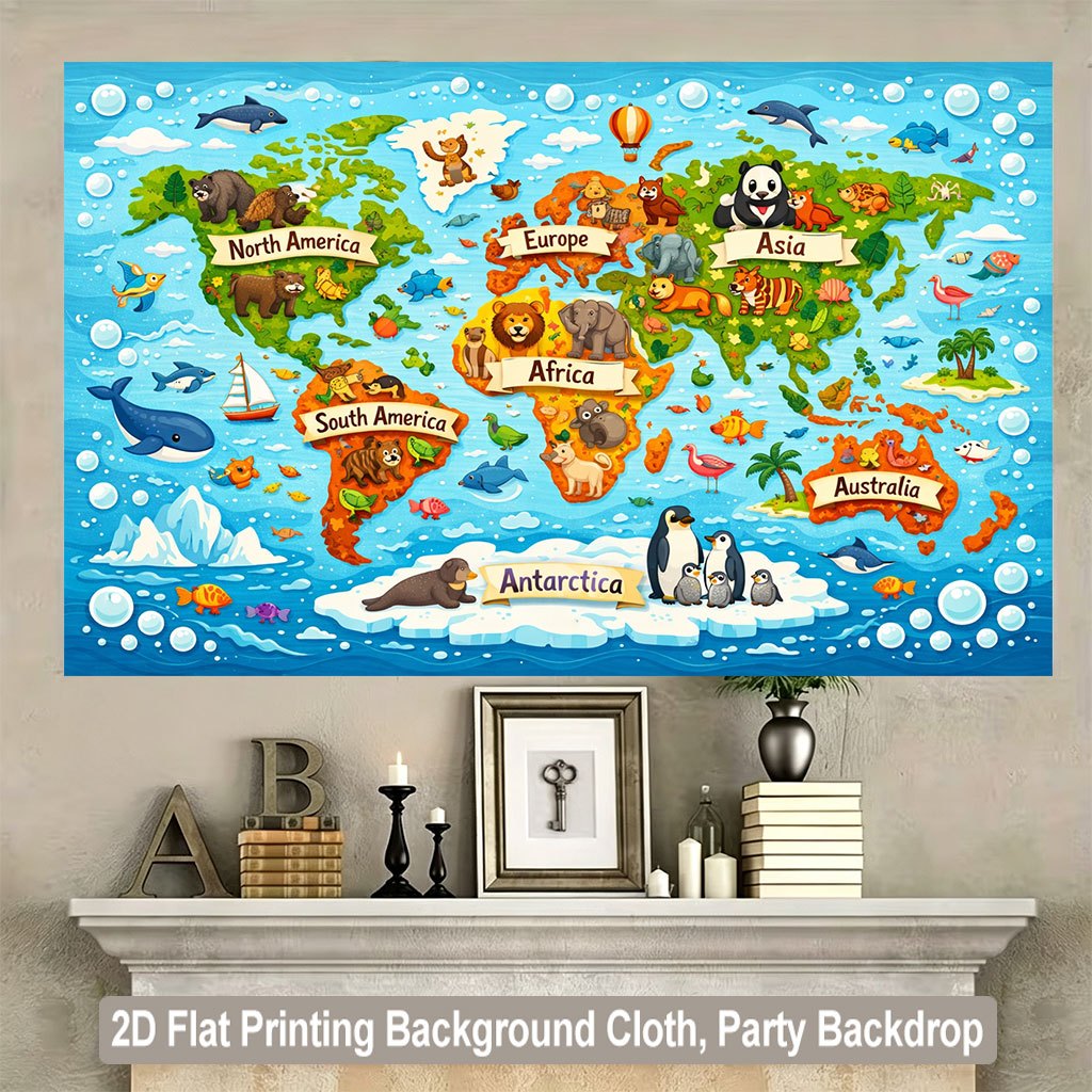 Tapestry Peta Dunia Hewan Lucu - Kids Education World ulasan dan harga