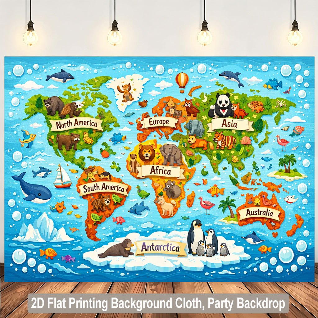 Tapestry Peta Dunia Hewan Lucu - Kids Education World ulasan dan harga